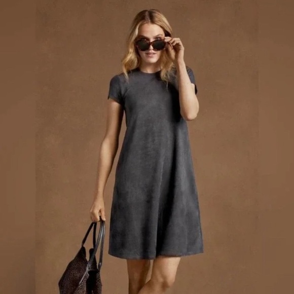 J. McLaughlin Womens Small Dark Charcoal Gray Swing Dress Faux Suede Sz XS - Picture 1 of 5